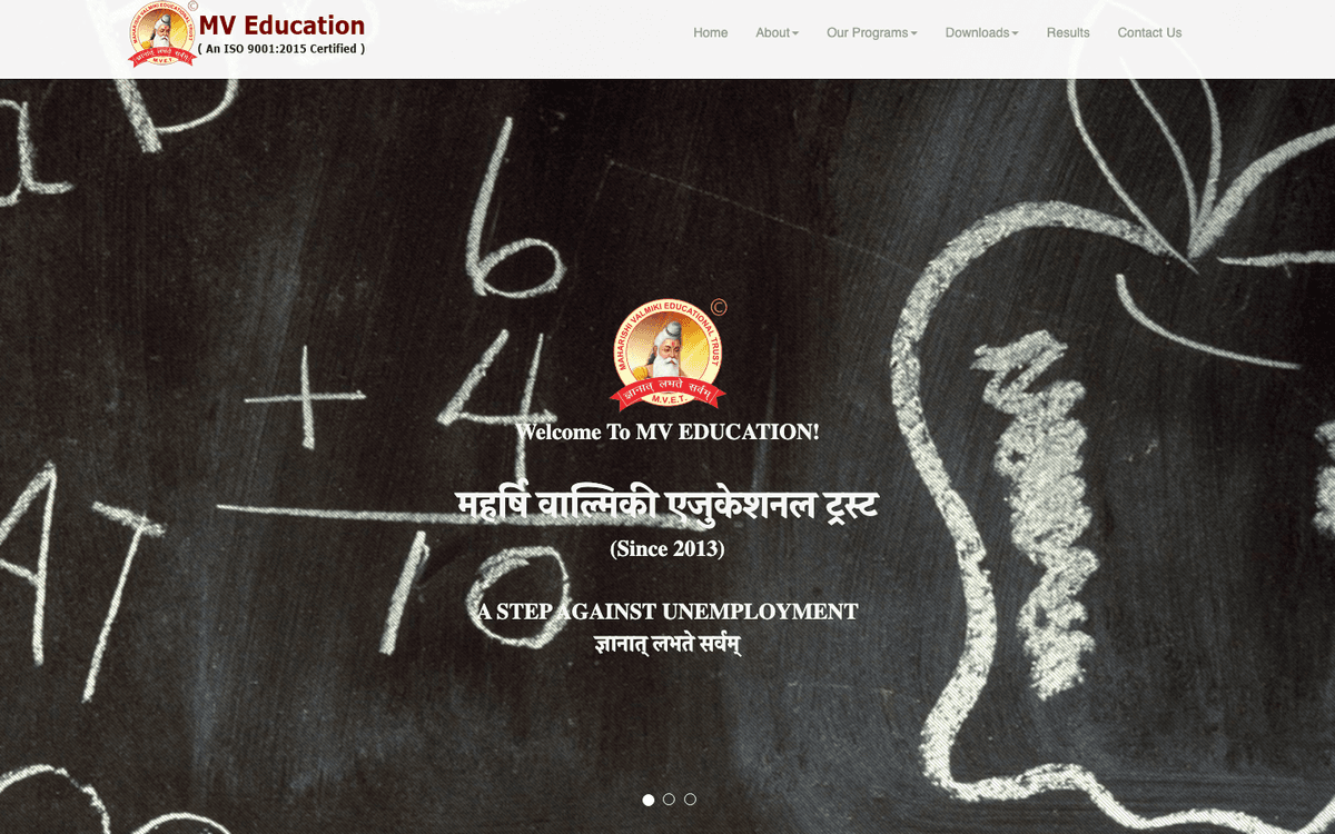 MV Education India website screenshot